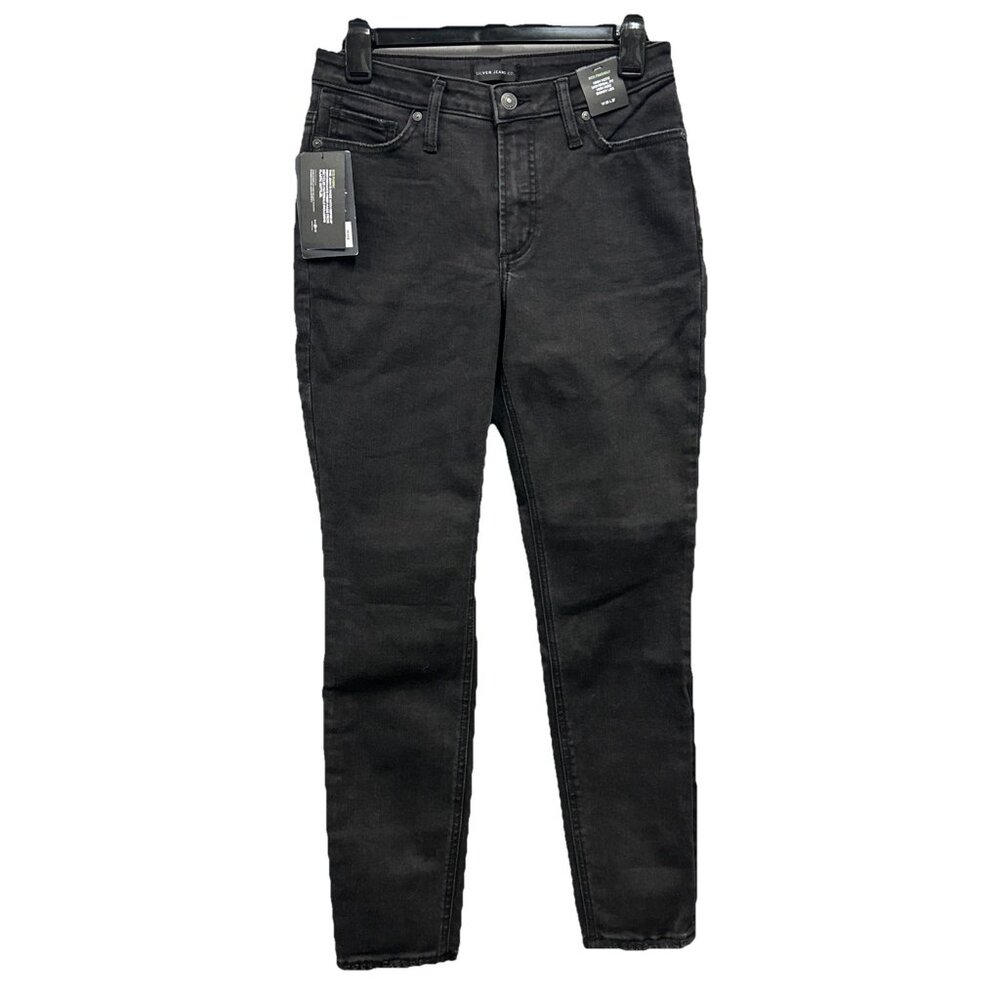 Silver Jeans Co High Note Skinny Jeans Women W28 L27 Black High Rise - Picture 1 of 11